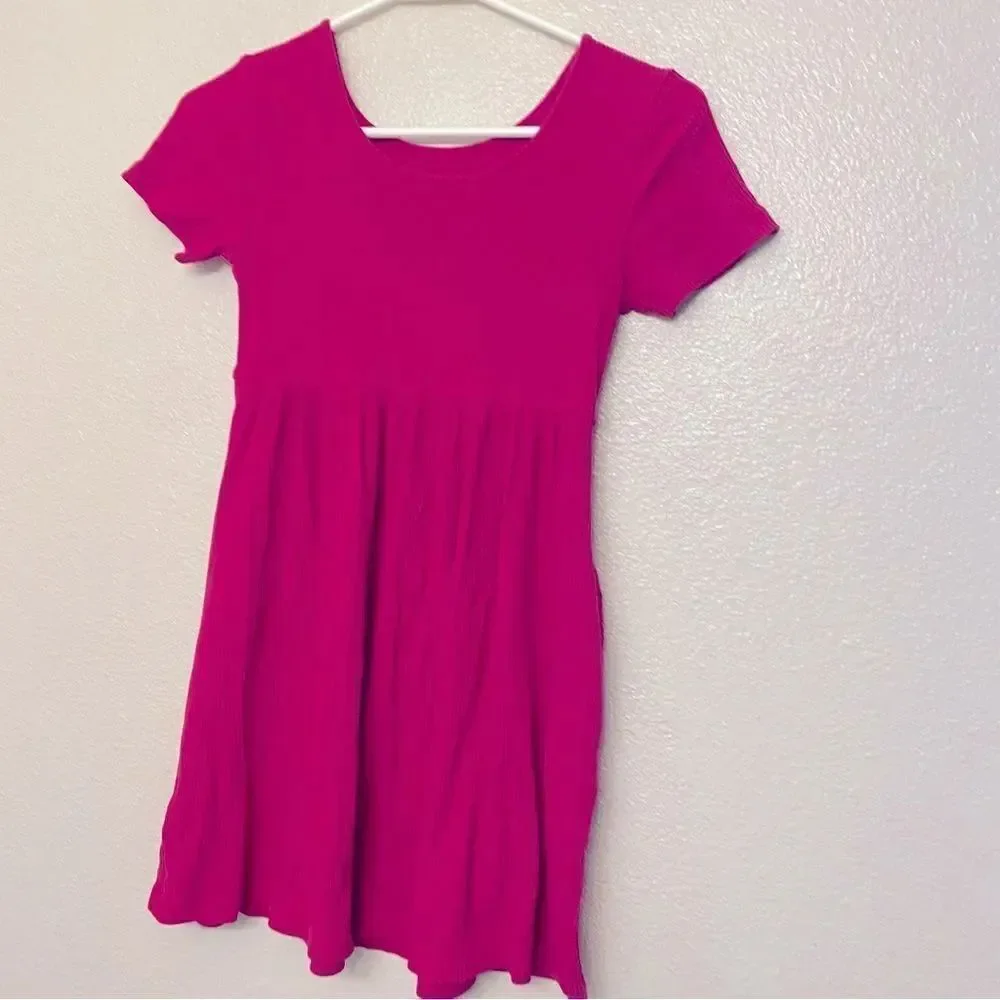 Old Navy hot pink Rib Knit Fit Flare Dress crew neck short sleeve size 10/12